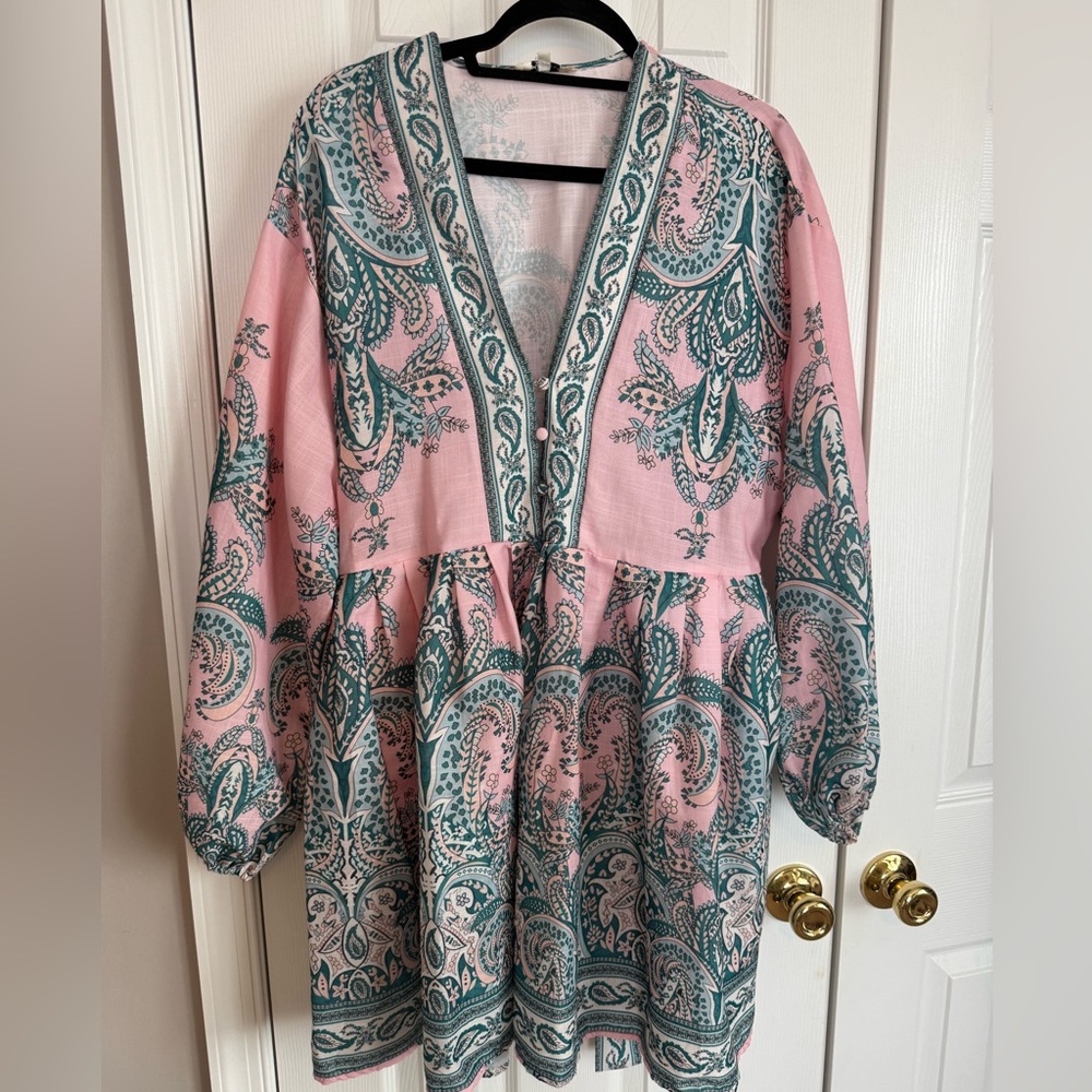 Pink and Teal Paisley Dress